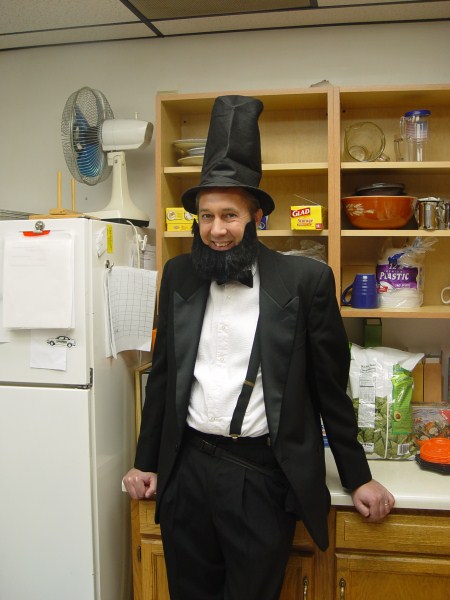 Bill Pelrine photo as Abe Lincoln at Halloween Party